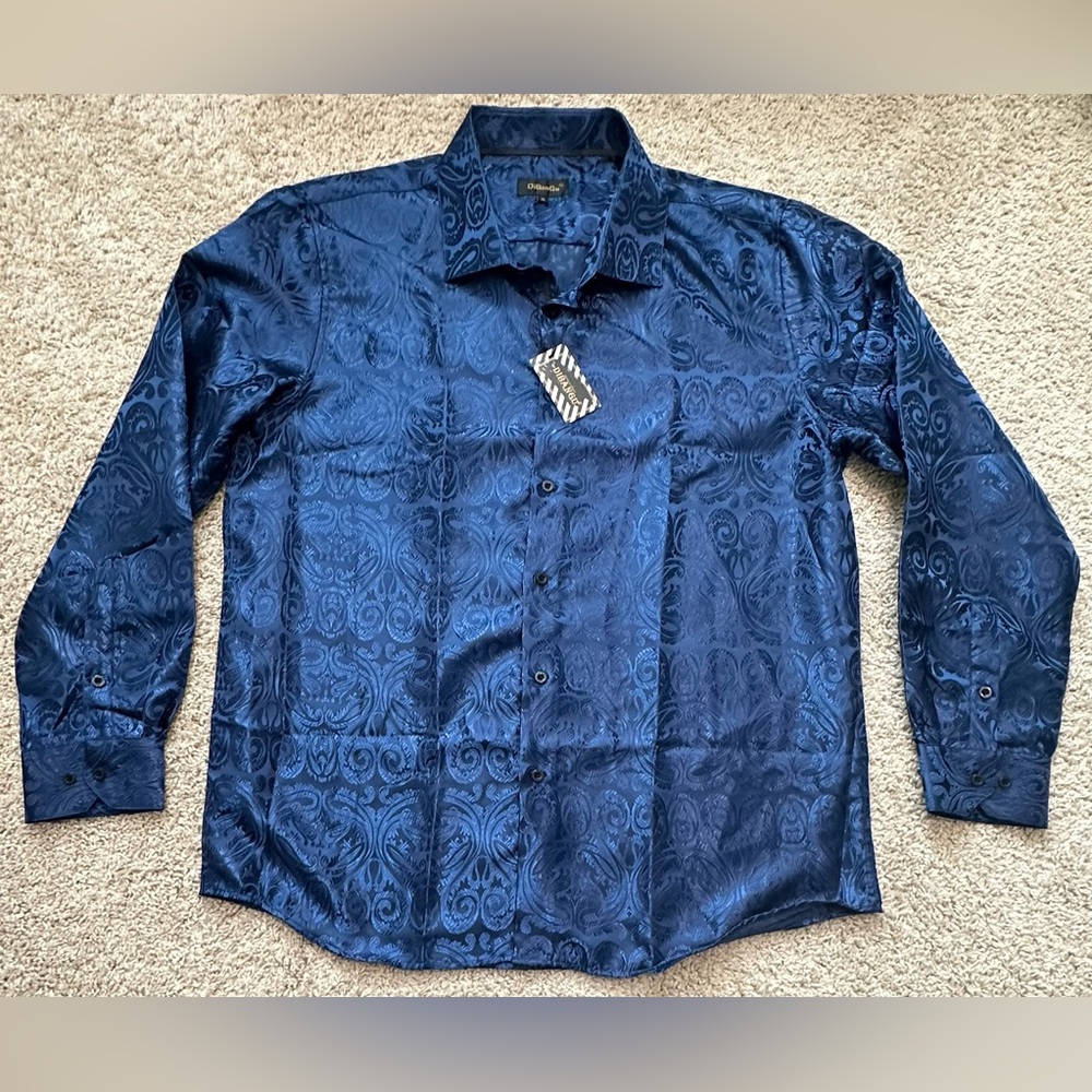 DiBanGu Men’s Blue Paisley Silk Blend Long Sleeve Button Down Shirt Size XL NWT - Picture 2 of 7